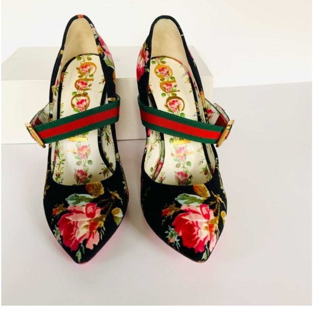 Gucci Black Velvet Floral Heels